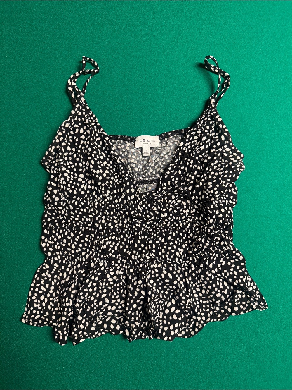 Le Lis Black and White Dot Ruffle top
